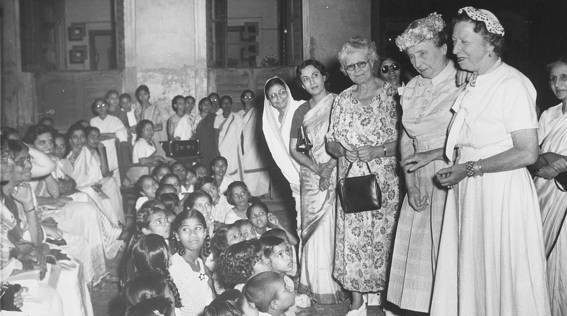 Helen Keller visits the All Bengal Women's Union Home in Calcutta, India. 