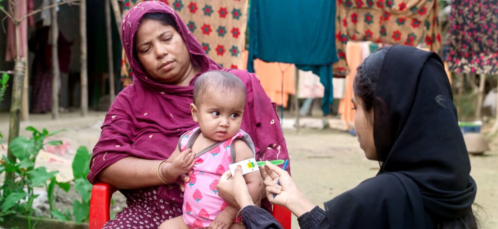 Baby arm circumference measured for malnutrition in Bangladesh