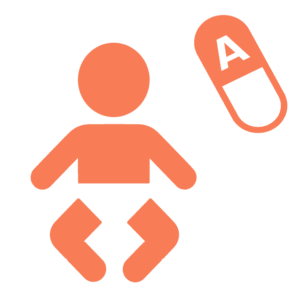 Baby icon with allergy pill capsule