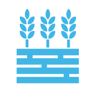 Blue wheat stalks icon with grain storage bars