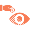 Hand inserting coin into eye symbol
