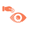 Hand inserting coin next to eye illustration