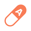 Bright orange vitamin A capsule on white background