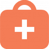 Orange medical kit icon with a cross symbol Orange medical kit with a white cross symbol